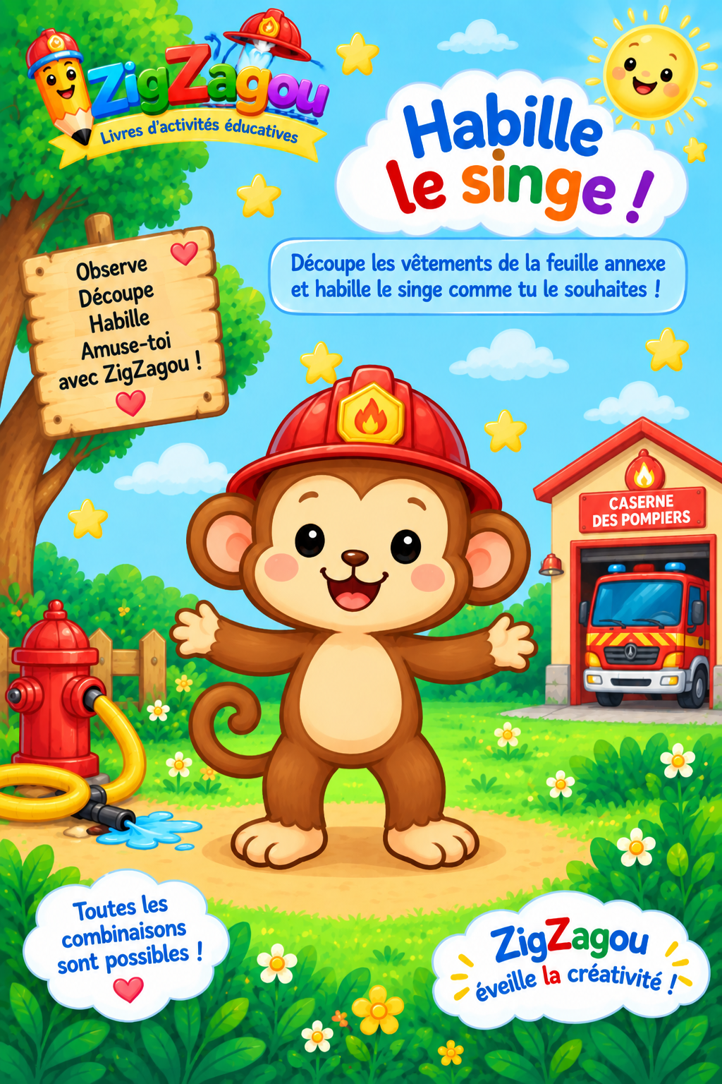 Habille le singe pompier